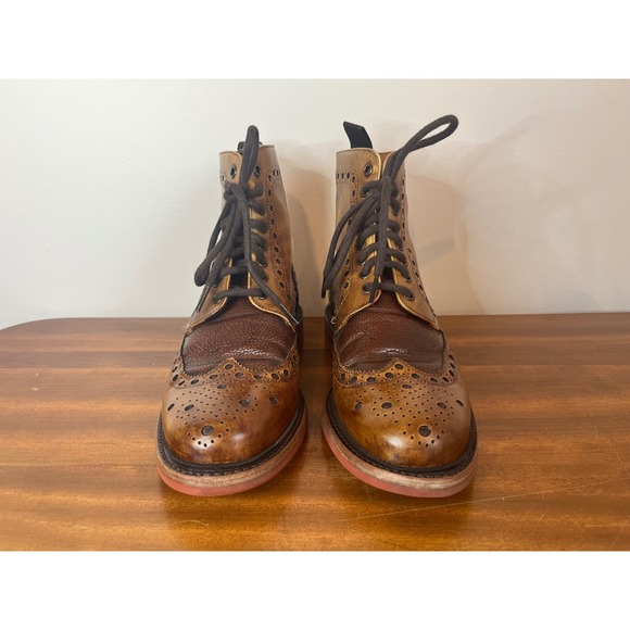 Herring Boots Leather Wingtip Brogue Boots Tan Brown Size UK 6 EU 40 Men US 7/8 - Picture 3 of 9